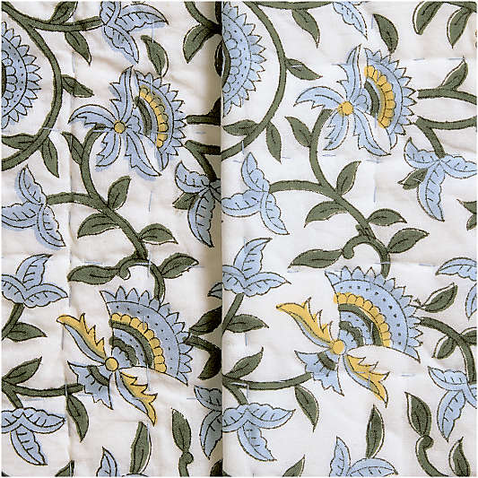 Celeste Organic Cotton Blue Vine Print Quilt