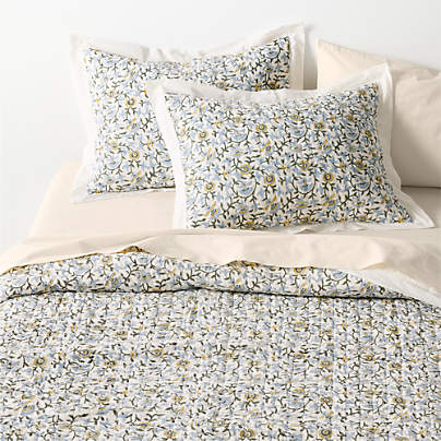 Celeste Organic Cotton Blue Vine Print King Quilt