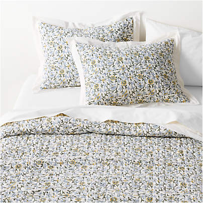 Celeste Organic Cotton Blue Vine Print King Quilt