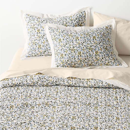 Celeste Organic Cotton Blue Vine Print Quilt
