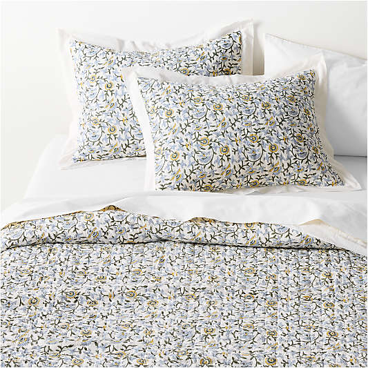 Celeste Organic Cotton Blue Vine Print Quilt