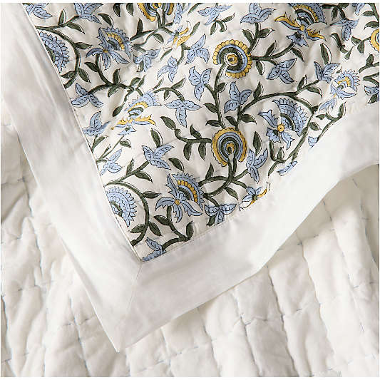 Celeste Organic Cotton Blue Vine Print Quilt