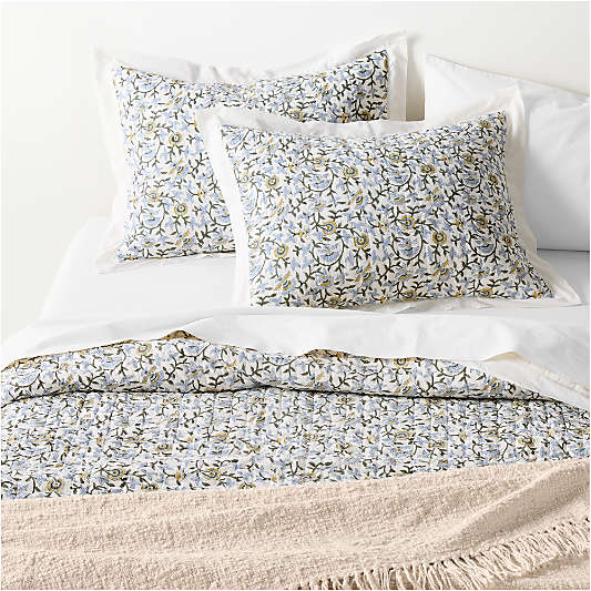 Celeste Organic Cotton Blue Vine Print Quilted Bed Pillow Sham