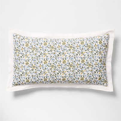 Celeste Organic Cotton Blue Vine Print King Quilted Bed Pillow Sham
