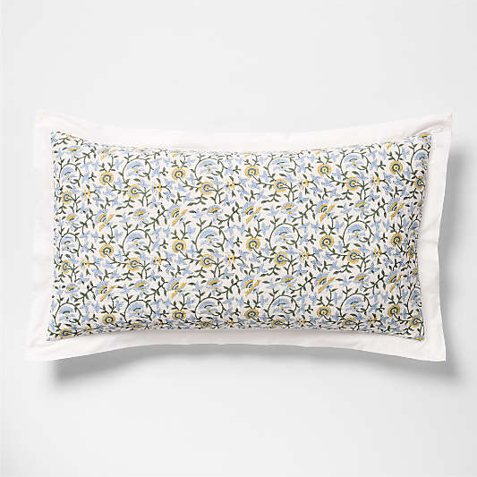 Celeste Organic Cotton Blue Vine Print King Quilted Bed Pillow Sham