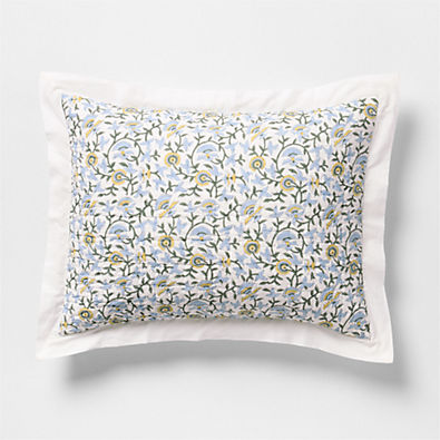 View Celeste Organic Cotton Blue Vine Print Standard Quilted Bed Pillow Sham details