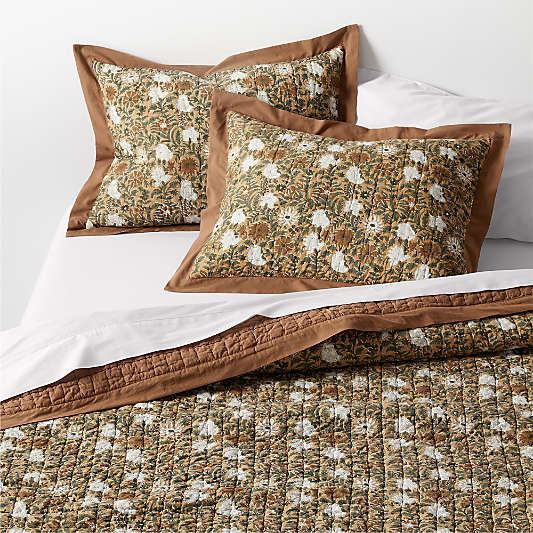 Celeste Organic Cotton Taupe Desert Floral Print Quilt