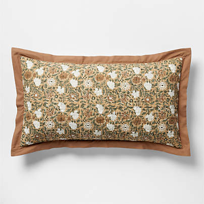 Celeste Organic Cotton Taupe Desert Floral Block Print Quilted King Bed Pillow Sham