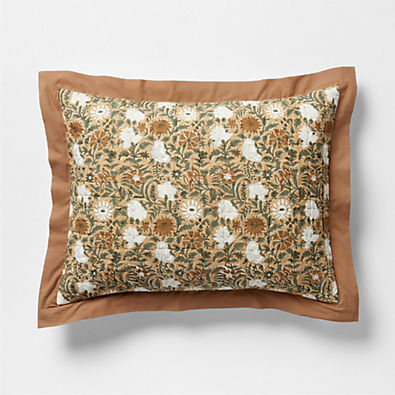 View Celeste Organic Cotton Taupe Desert Floral Block Print Quilted Standard Bed Pillow Sham details
