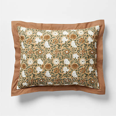 Celeste Organic Cotton Taupe Desert Floral Block Print Quilted Standard Bed Pillow Sham