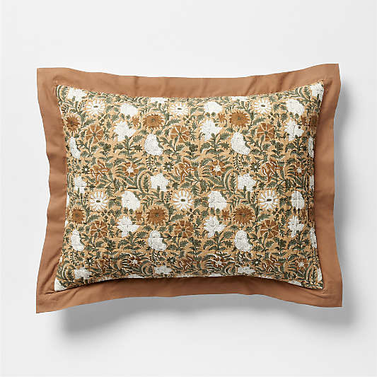 Celeste Organic Cotton Taupe Desert Floral Print Quilted Bed Pillow Sham