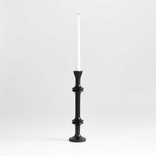 Century Black Acacia Wood Taper Candle Holder 14.5"