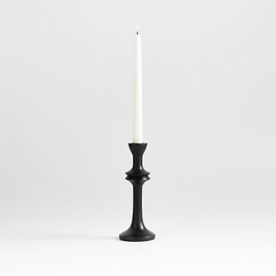View Century Black Acacia Wood Taper Candle Holder 9.25" details
