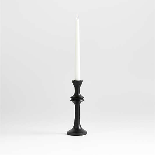 Century Black Acacia Wood Taper Candle Holder 9.25"