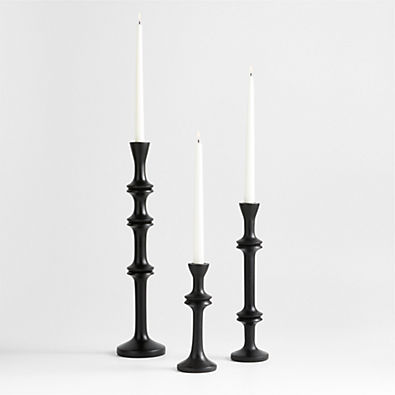 View Century Black Acacia Wood Taper Candle Holders, Set of 3 details