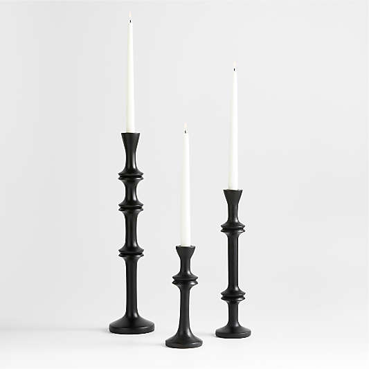 Century Black Acacia Wood Taper Candle Holders, Set of 3