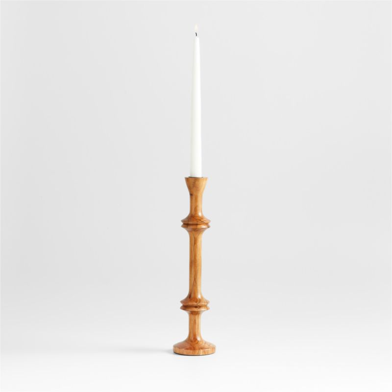 Century Natural Acacia Wood Taper Candle Holder 14.5"