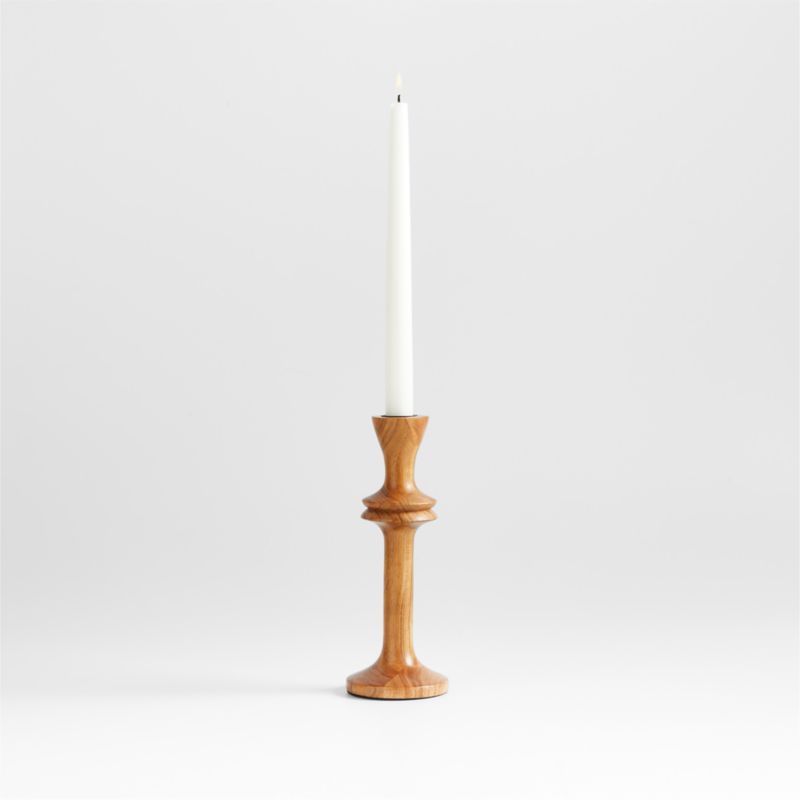 Century Natural Acacia Wood Taper Candle Holder 9.25"