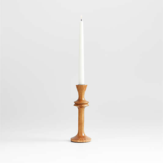 Century Natural Acacia Wood Taper Candle Holder 9.25"