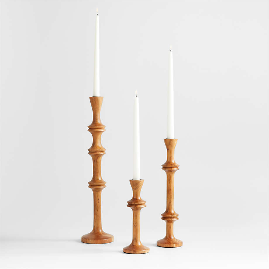 Century Natural Acacia Wood Taper Candle Holders, Set of 3 +