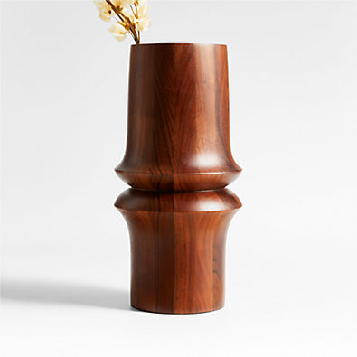 View Century Turned Acacia Wood Vase 14" details