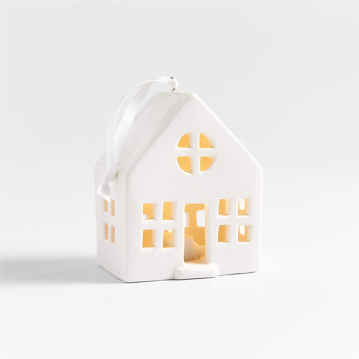 light up white ceramic houses