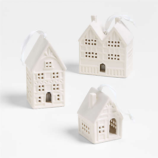 White Ceramic Cottage Christmas Ornament