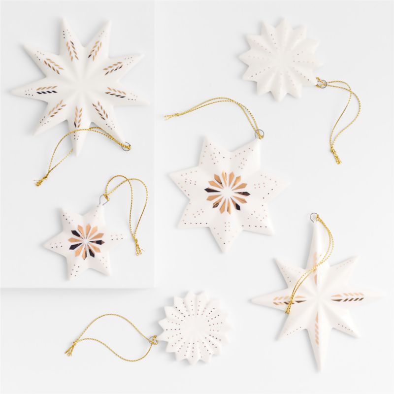 Gold and White Ceramic Snowflake Christmas Tree Ornaments, Set of 6 - image 0 of 2