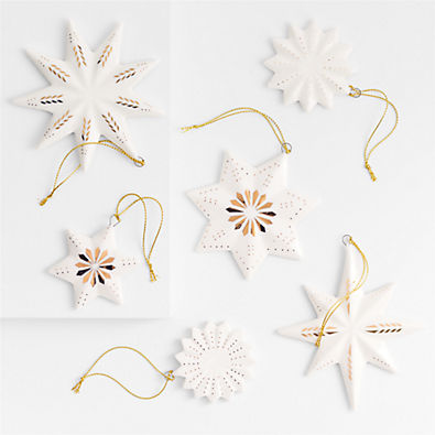 View Gold and White Ceramic Snowflake Christmas Tree Ornaments, Set of 6 details