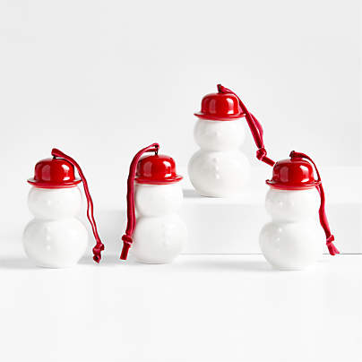 Ceramic Snowman with Red Hat Christmas Tree Ornament, Set of 4