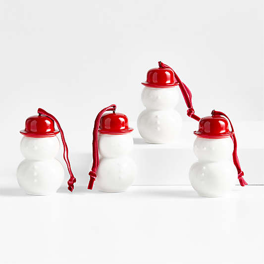 Ceramic Snowman with Red Hat Christmas Tree Ornament, Set of 4