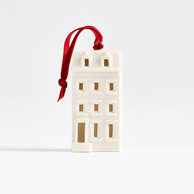 View Ceramic White Brownstone Christmas Tree Ornament details