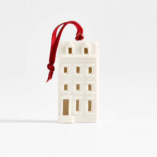 Ceramic White Brownstone Christmas Tree Ornament