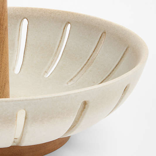 Ceramic and Wood 2-Tier Fruit Basket