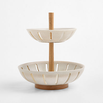 View Ceramic and Wood 2-Tier Fruit Basket details