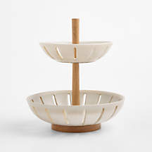 Ceramic and Wood 2-Tier Fruit Basket | Crate & Barrel