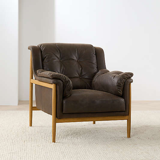 Cigar Wood and Leather Accent Chair