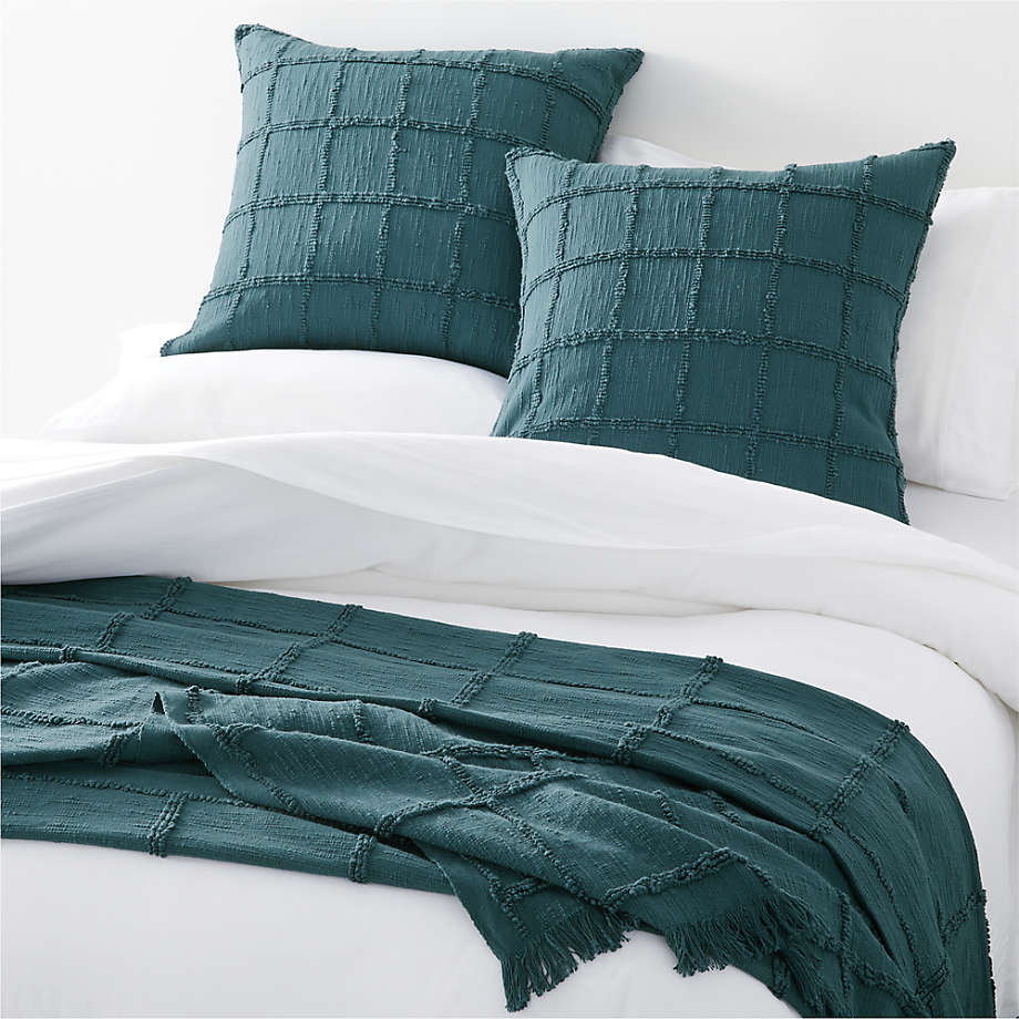 Chalet Textured Teal Organic Cotton Full/Queen Coverlet Crate and Barrel