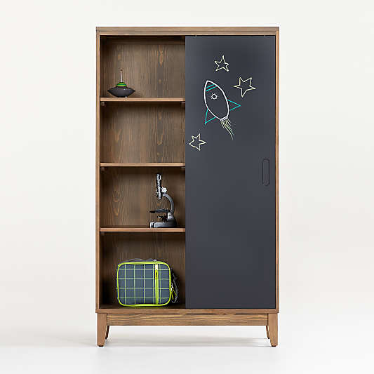 Cocoa Wood 4-Shelf Kids Bookcase with Chalkboard Door