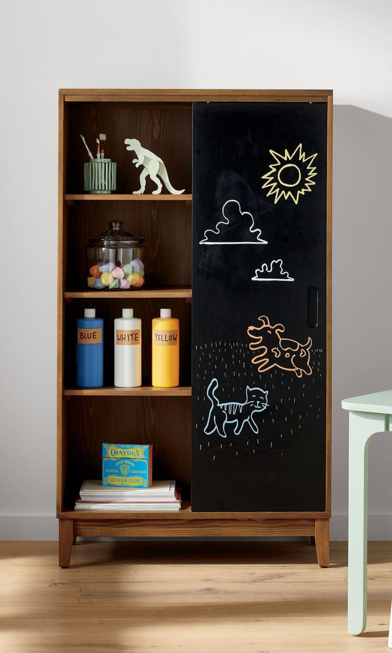 Cocoa Wood 4-Shelf Kids Bookcase with Chalkboard Door