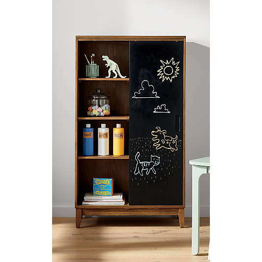 Cocoa Wood 4-Shelf Kids Bookcase with Chalkboard Door