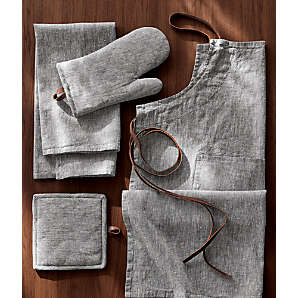 Denim and Leather Pot Holder and Oven Mitt