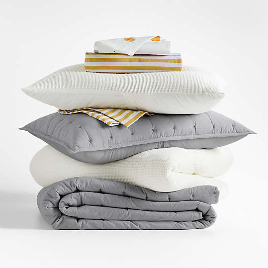 Classic Chambray Pewter Grey Cotton Kids Bedding Bundle Set