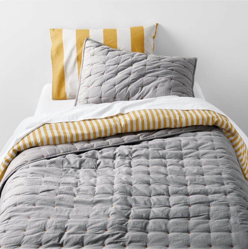 Riviera Savannah Yellow and Oatmeal Reversible Stripe Organic Cotton Kids Full/Queen Duvet Cover - image 2 of 9