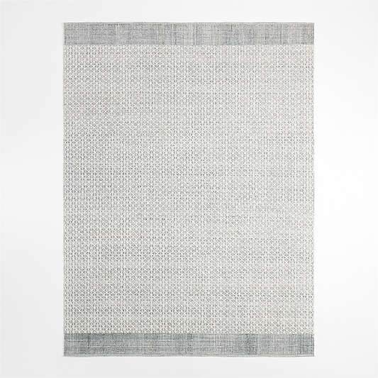 Chamonix Wool Blend Handwoven White and Teal Blue Rug Swatch 12"x18"