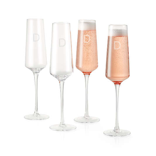 "D" Monogrammed Champagne Flutes, Set of 4