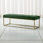 View Channel Dark Green Velvet Bench with Brass Base - image 2 of 8