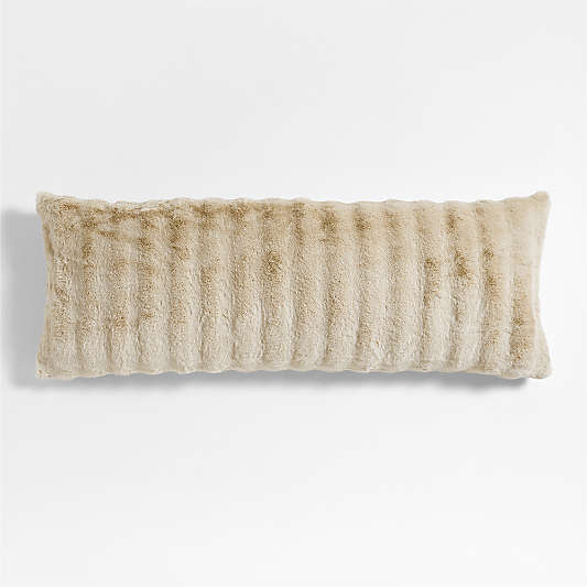 Channel Faux Fur 54"x20" Travertine Beige Throw Pillow with Feather Insert