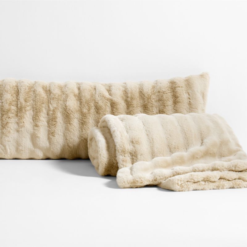 Channel Faux Fur 54"x20" Travertine Beige Throw Pillow with Feather Insert - image 1 of 5