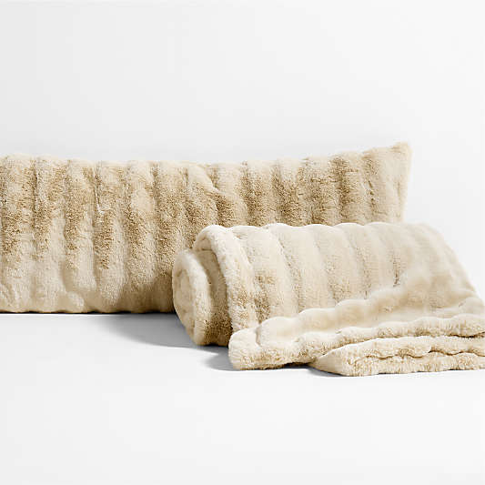 Channel Faux Fur 54"x20" Travertine Beige Throw Pillow